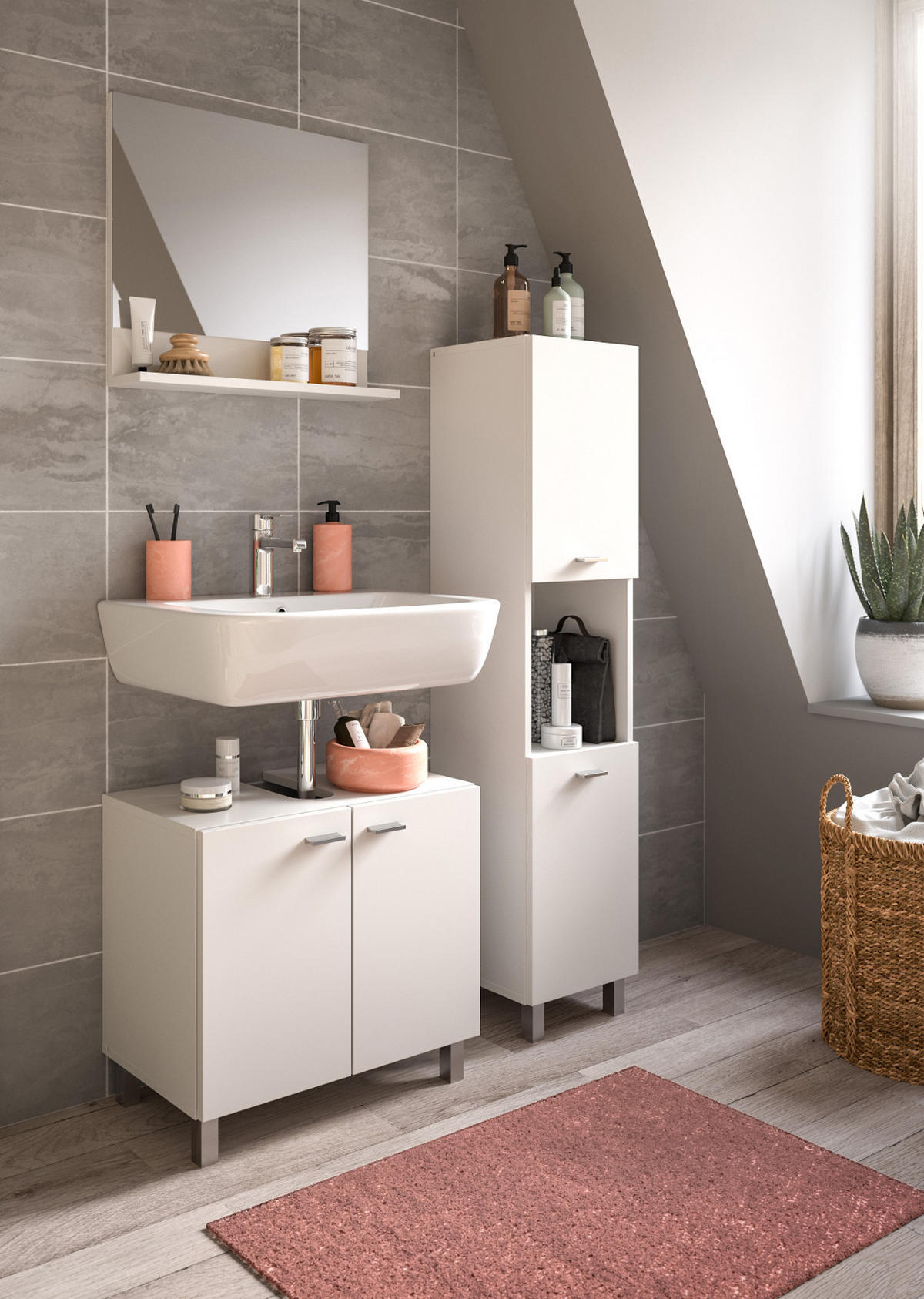 BADMÖBEL-SET weiß 3-teilig 100 cm, Kombination hängend oder stehend - Weiß, Glas/Holzwerkstoff (102/186/33cm) - Inn.Furn