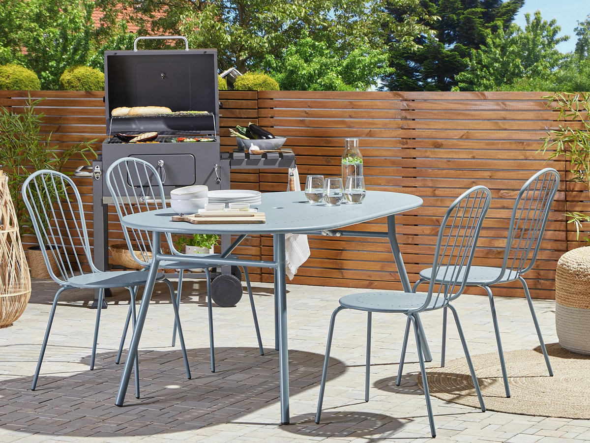 GARTENSTUHL 8er-Set Stahl hellblau Calvi - Blau, Metall (40/89/47cm) - Beliani