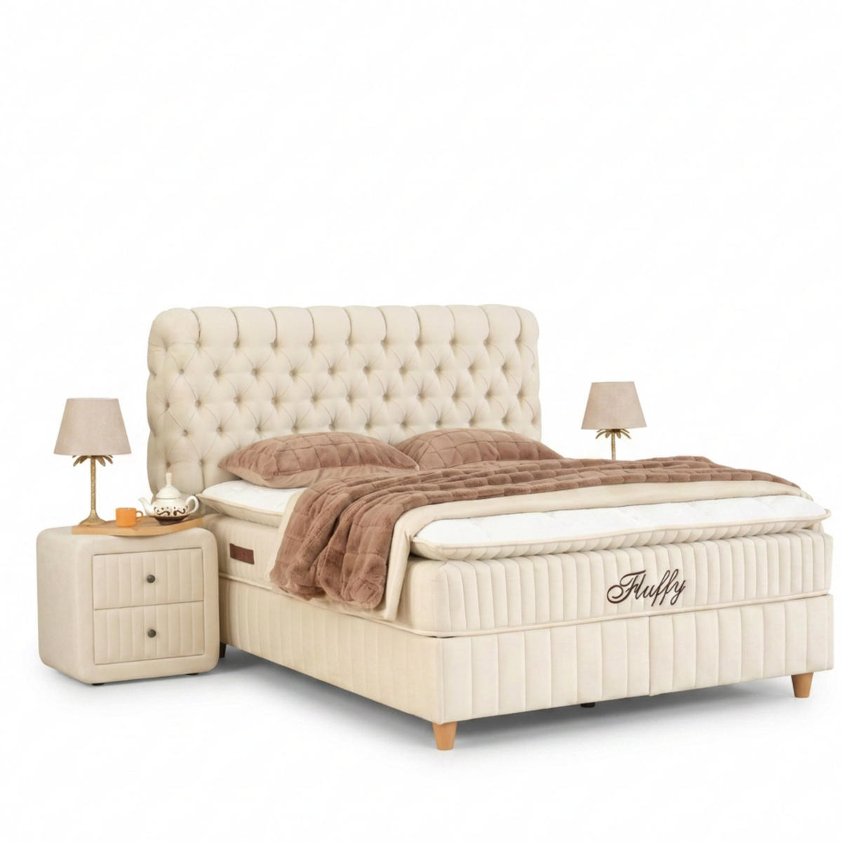 BOXSPRINGBETT Fluffy Set Beige Boxspringbett 160x200 mit Matratze inkl. Lieferung - Beige, Holz (160/200cm) - Gowoll