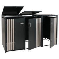 MÜLLTONNENBOX 3er mit Deckel HxBxT 122x200x84cm Anthrazit Holzoptik hell - Anthrazit, Metall (200/122/84cm) - PROREGAL