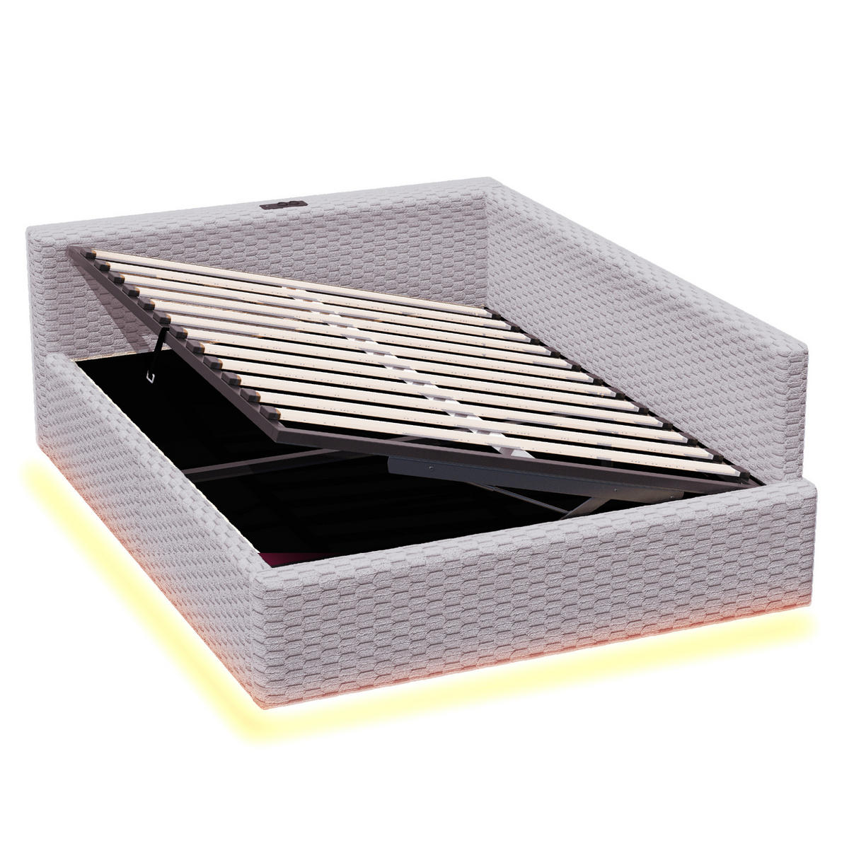 POLSTERBETT mit Bettkasten 140x200 cm Samt Grau mit LED und USB - Grau, Metall (140/200cm) - Meubliv