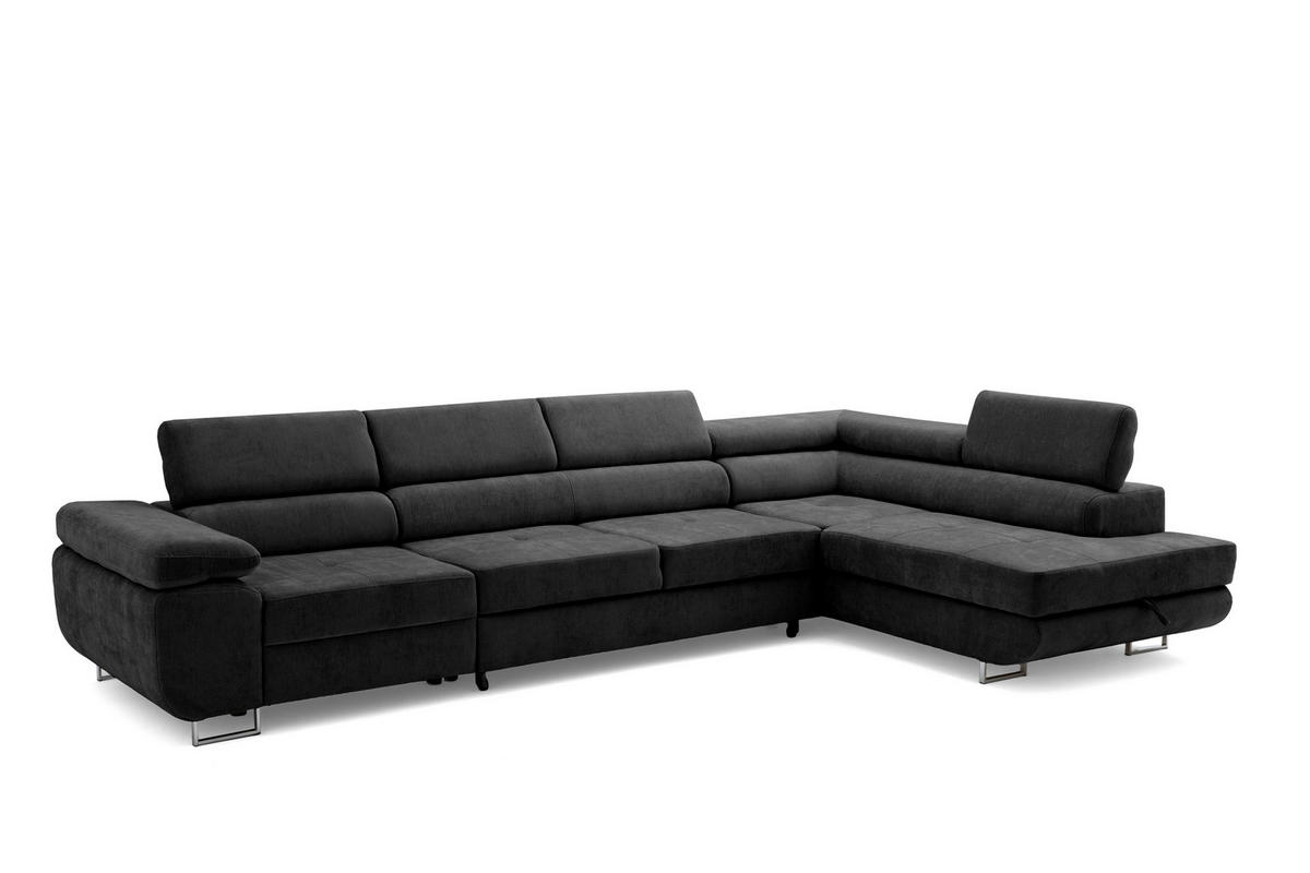 ECKSOFA WILD MAXI L Rechts mit Schlaffunktion 125x195 Chenille Schwarz - Chromfarben/Schwarz, Holz/Textil (203/350cm) - Muffo