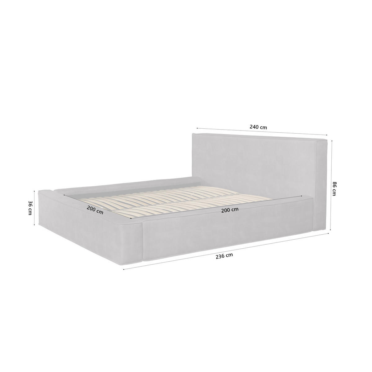 POLSTERBETT Mummo 200x200 cm, Anthrazit - Anthrazit, Textil (200/200cm) - Fedve