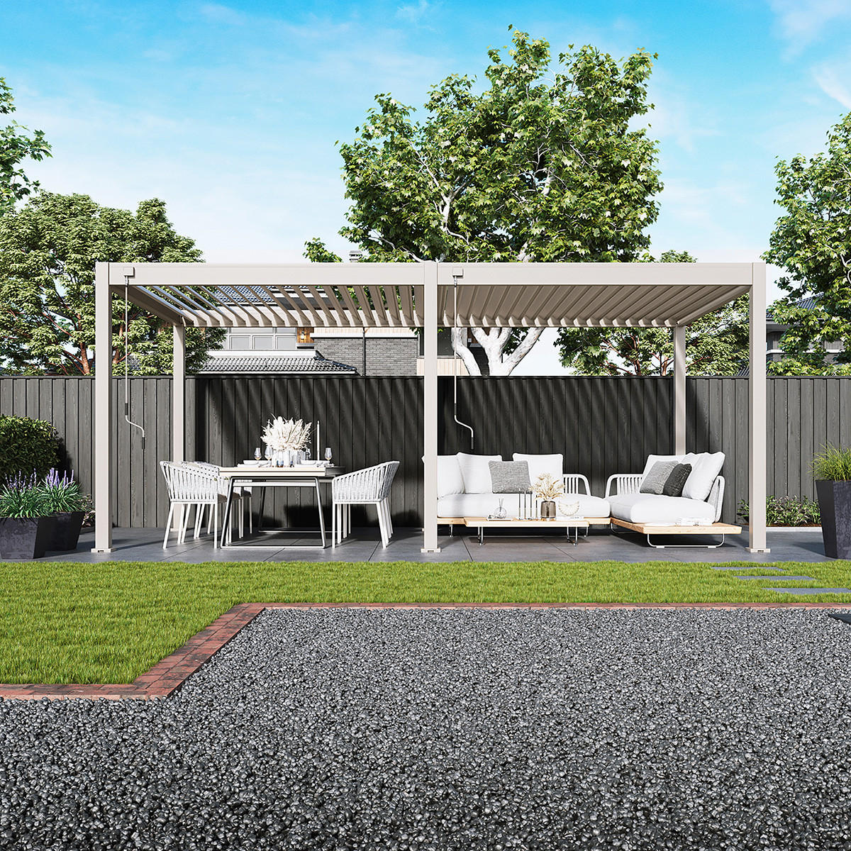 PERGOLA Deluxe Voll-Alu Pergola 3 x 6 M Ivory Sand Lamellendach - Beige, Metall (300/255/600cm) - WEIDE