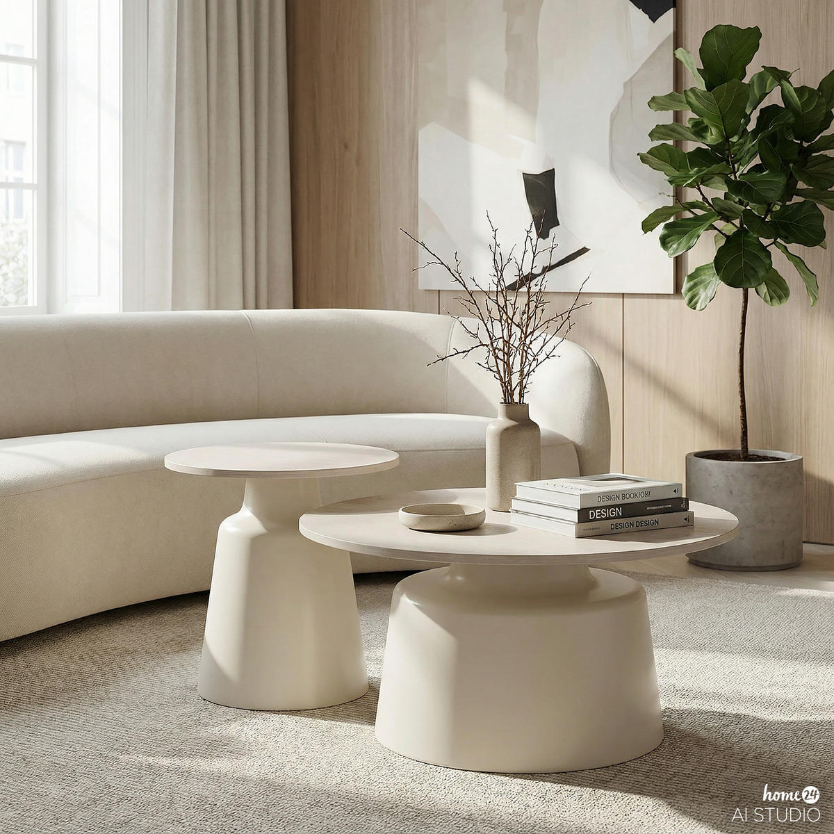 COUCHTISCH - 2er-Set - Keramik / Metall - Cremeweiß - Creme, Keramik/Metall (70/70/38cm) - home24