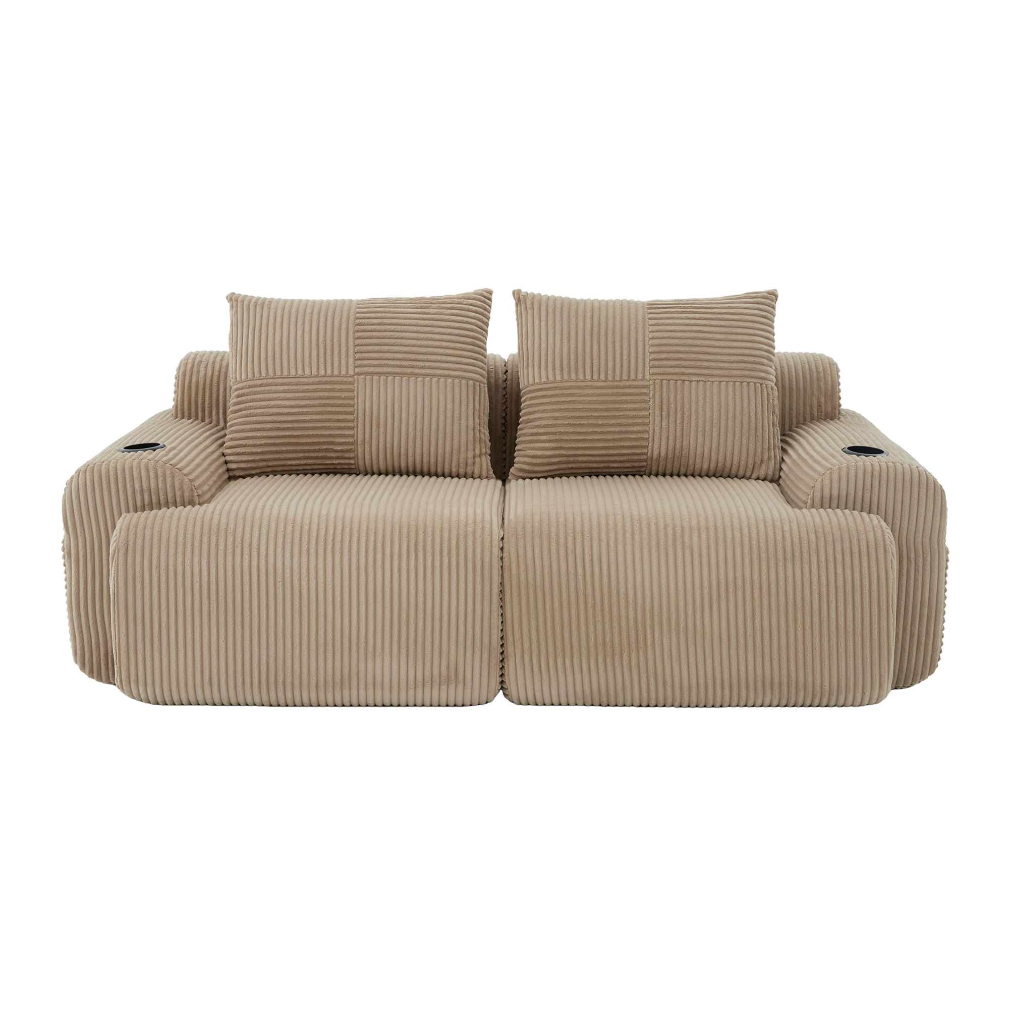 2-SITZER SOFA Modulares Mit Getränkehalter & Stauraum - Schlammfarben, Textil (200/80/99cm) - Urban Meuble