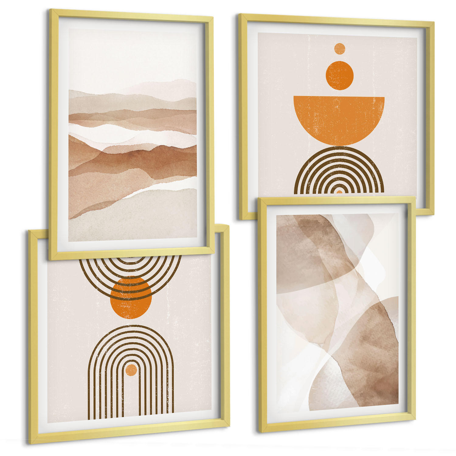 BILDER SET 4er Set - 50x50 cm & 40x60 cm Goldrahmen - Strukturen schattieren Minimalismus - Goldfarben, Kunststoff (50/50cm) - TULUP