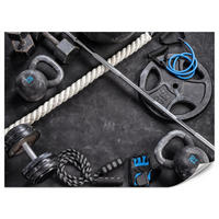 FOTOTAPETE für Fitnessstudio Sportgeräte zum Trainieren Kettlebells Hanteln 400x280 - Blau/Creme, Papier (400/280cm) - Muralo