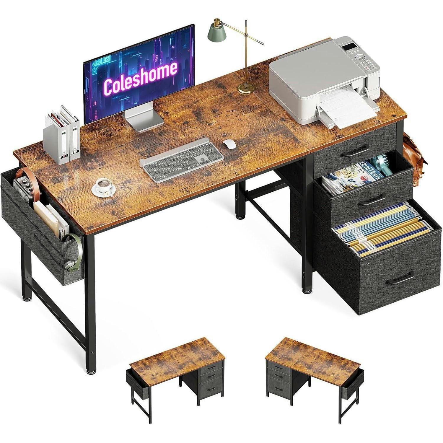 SCHREIBTISCH mit 3 Stoffschubladen 120 x 48 cm - Braun, Holzwerkstoff (120/48/75.7cm)
