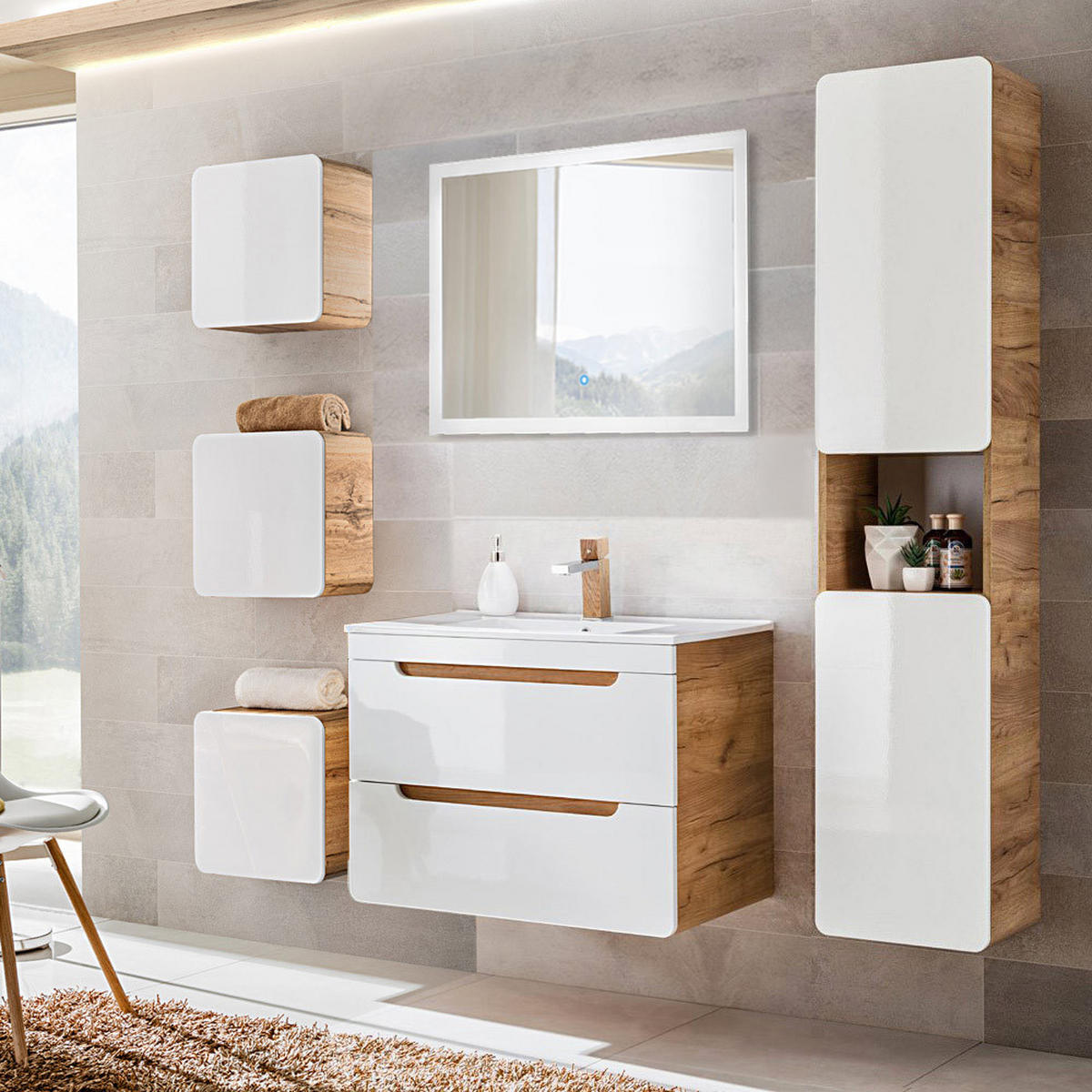 BADMÖBEL-SET 6-TLG. Luton-56 - Weiß, Holzwerkstoff (180/200/46cm) - Lomado