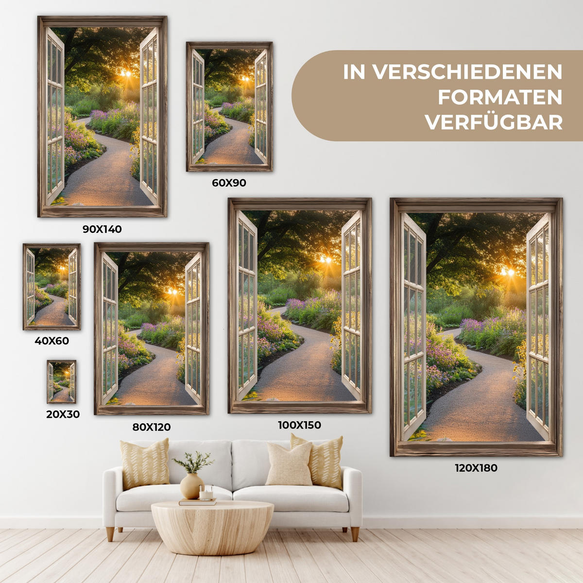 LEINWANDBILD Aussicht - Blumen - Natur - Sonne - Weg 80x120 cm - Hellgelb, Textil (80/120cm) - MuchoWow