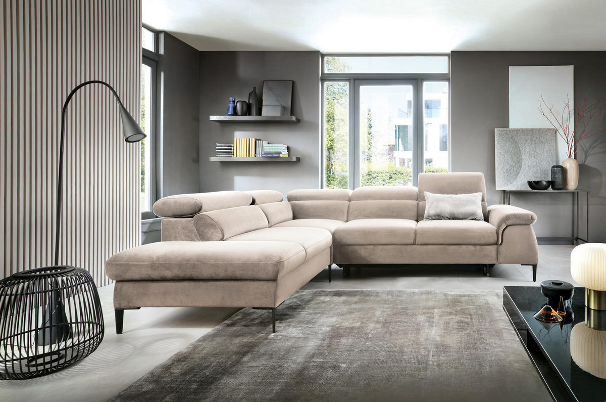 SCHLAFSOFA 280 cm Amaro L mit verstellbaren Kopfstützen, Links, Creme - Creme, Holz (280/214cm) - Emporius