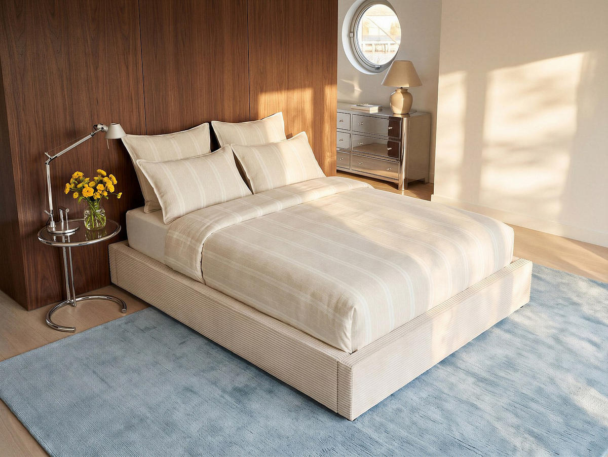 BETTGESTELL mit Bettkasten - 2 Personen - samt - cremefarben Kareso - Creme, Textil (160/200cm) - Vente-Unique