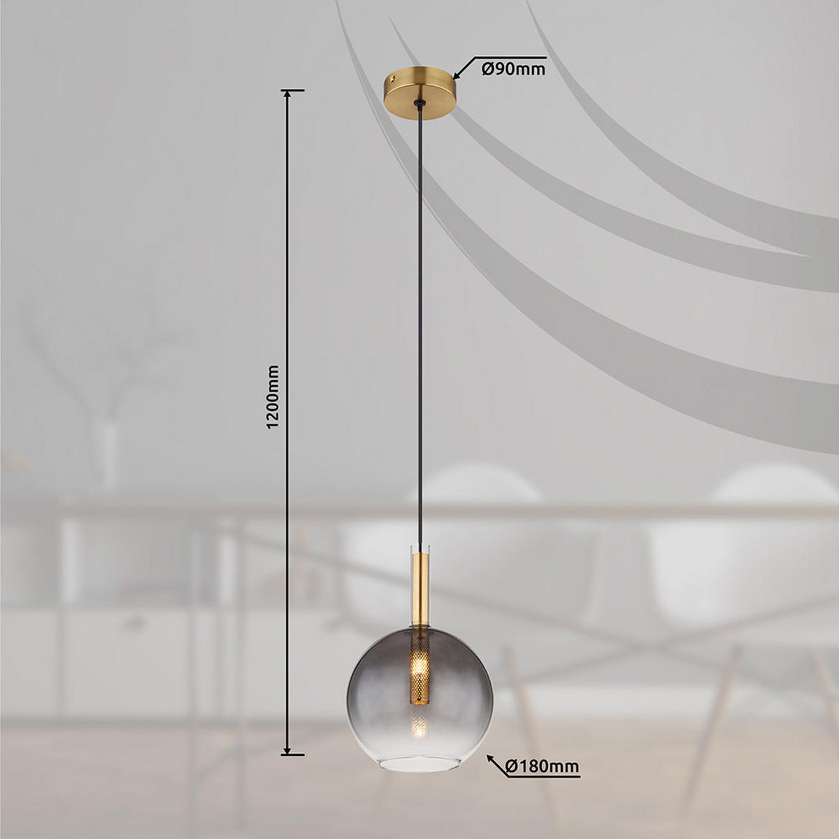 HÄNGELEUCHTE, Rauchglas, Schwarz, höhenverstellbar - Schwarz, Glas (18/18/120cm) - Globo Lighting