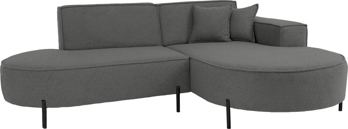 ECKSOFA Hana Loft 3-Sitzer Ecke Rechts, Boucle, Grau 241/80/168 cm - Schwarz/Grau, Textil/Metall (241/168cm) - WFL GROUP