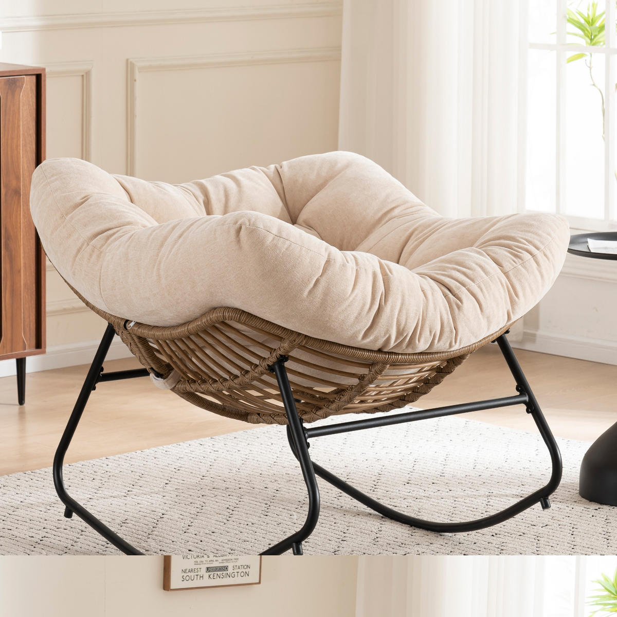 SCHAUKELSTUHL Beige Chenille, Metallrahmen - Beige, Textil (107/83/95cm) - Oxeza