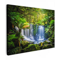 LEINWANDBILD Dschungel - Wasserfall - Australien - Pflanzen - Natur Wandbilder 80x60 cm - Dunkelgrün, Textil (80/60cm) - MuchoWow