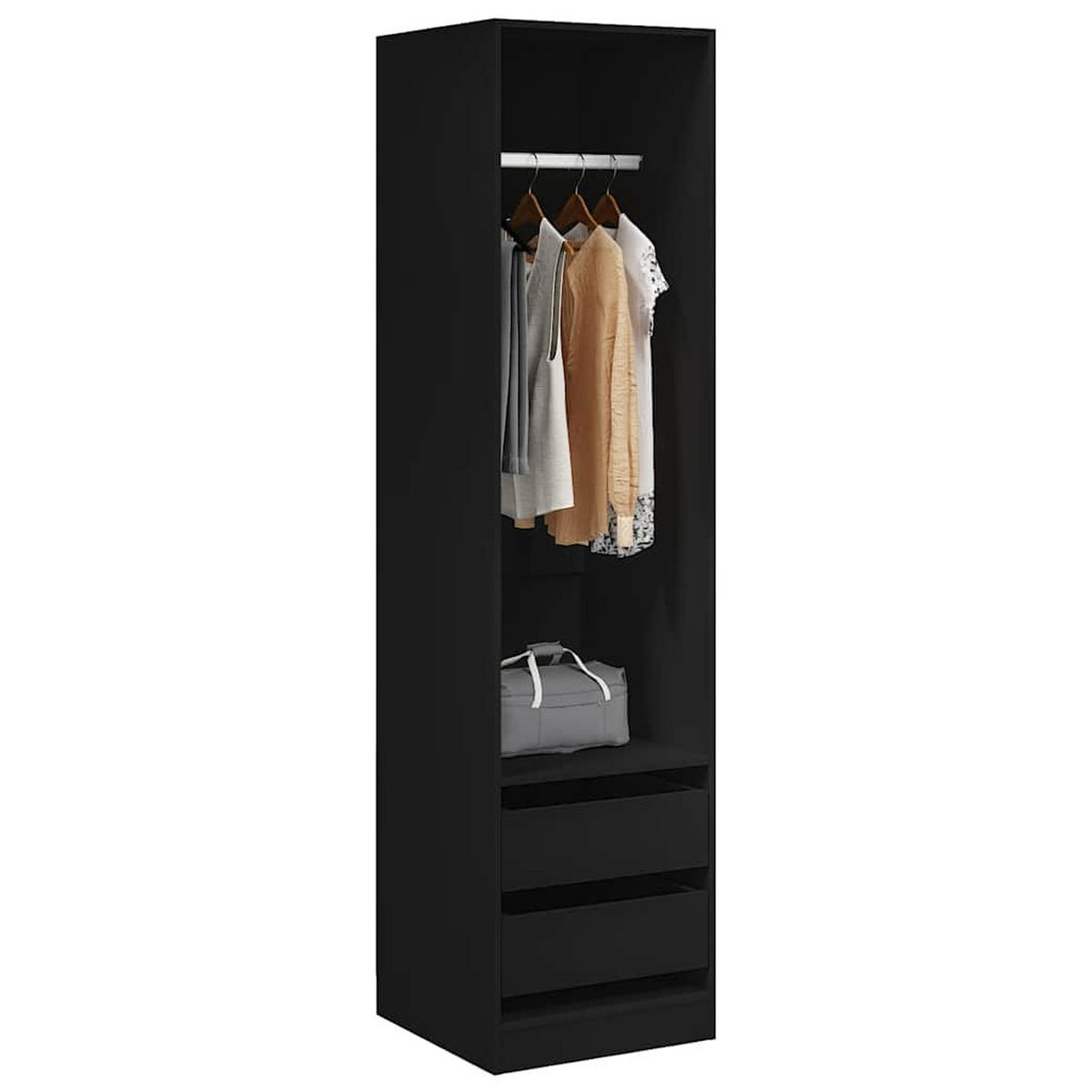 KLEIDERSCHRANK mit 2 Schubladen 50/50/200 cm aus Holzwerkstoff Schwarz - Schwarz, Holz (50/50/50cm) - vidaXL