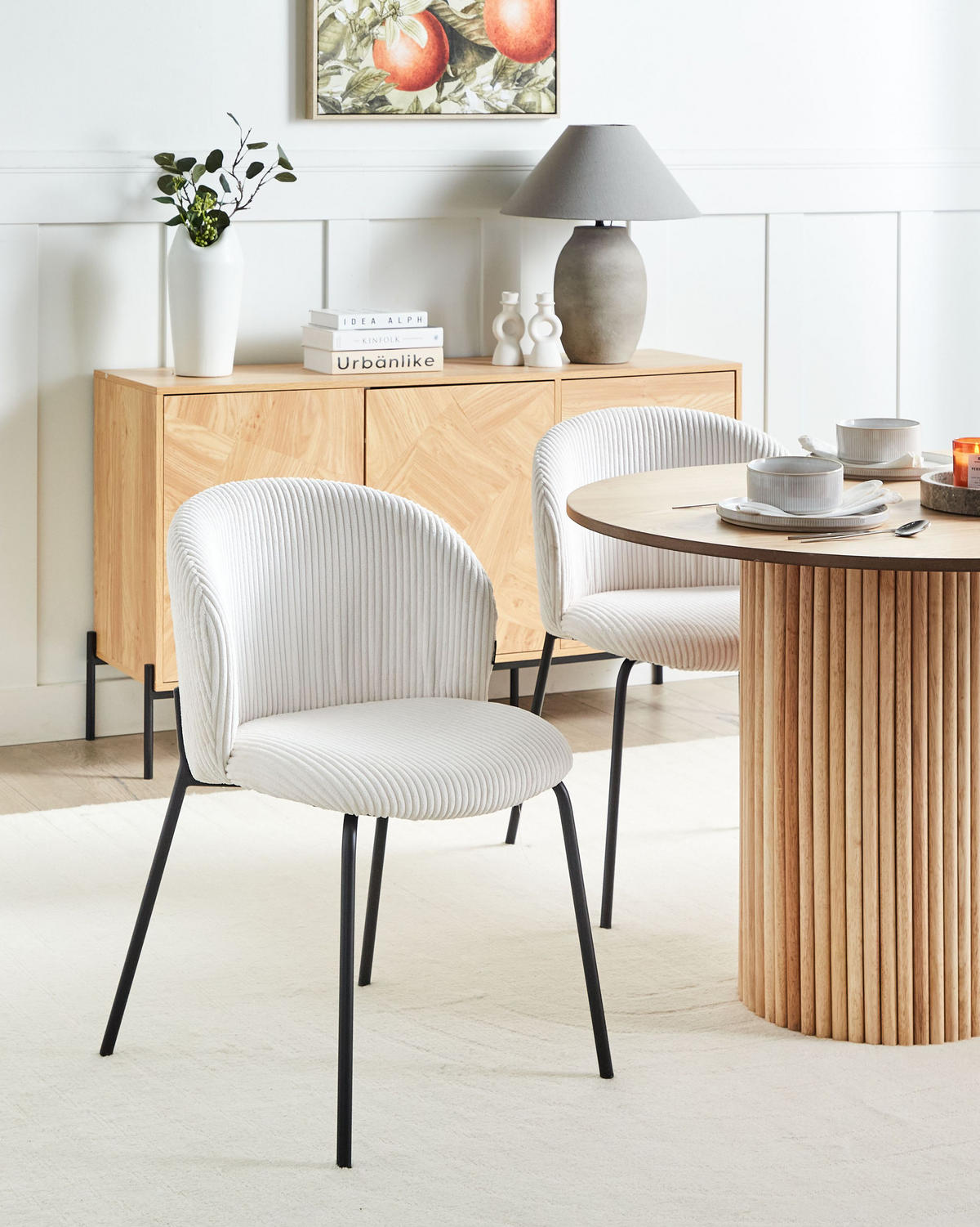 ESSZIMMERSTUHL 2er-Set Cremeweiß Miles - Schwarz/Weiß, Textil (53/83/55cm) - Beliani