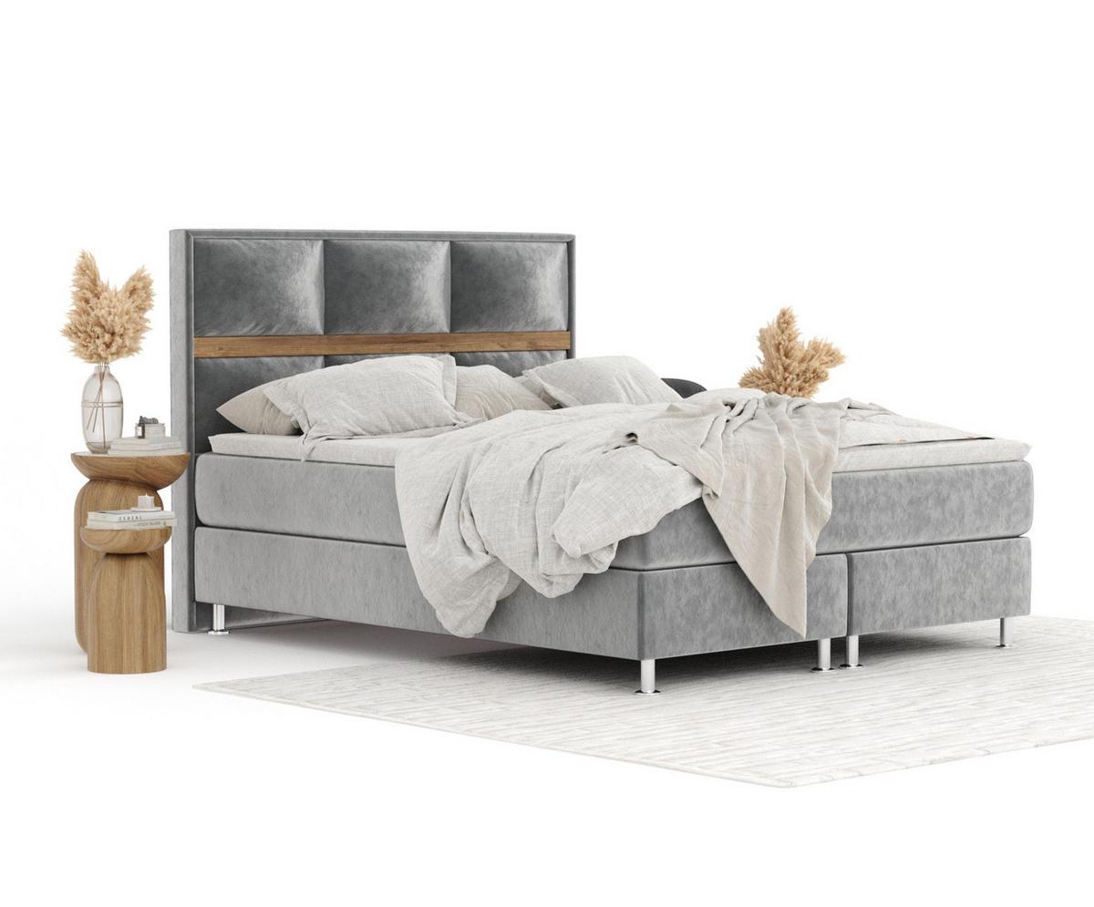 BOXSPRINGBETT Soto Grau 160/200 cm mit Latex-Topper - Silberfarben/Grau, Holz/Holzwerkstoff (160/200cm) - Maison de Reve