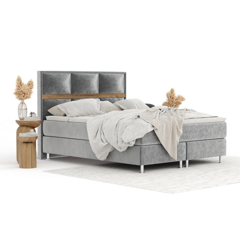 Thumbnail - Maison de Reve Boxspringbett, Grau, Textil, Buche, Kiefer, H3, Höhe ca. 21 cm, 160x200 cm, Oeko-Tex® Standard 100, FSC 1...