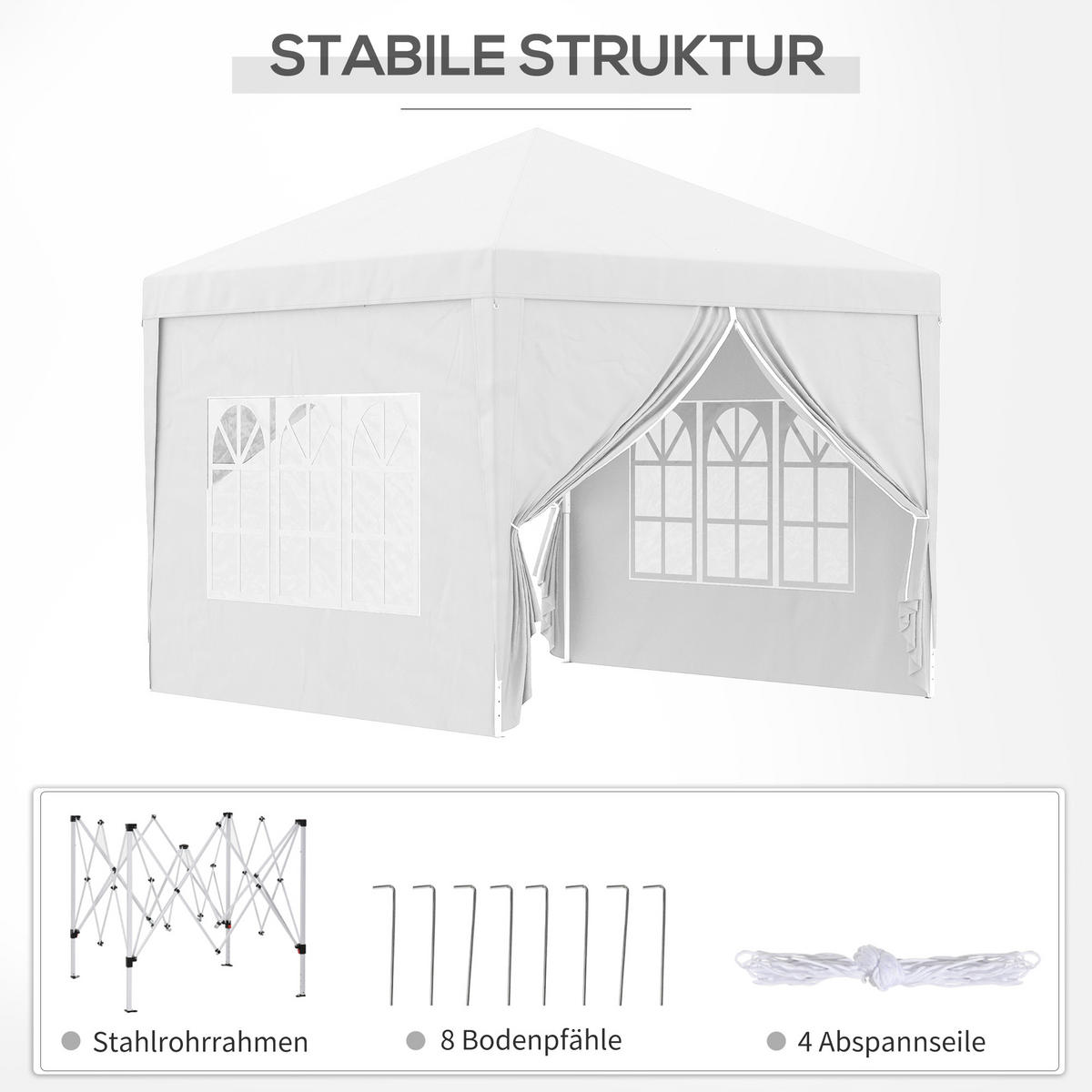 PAVILLON mit 4 Seitenwänden, Oxfordstoff, Stahl, Weiß - Weiß, Metall (295/258/295cm) - Outsunny