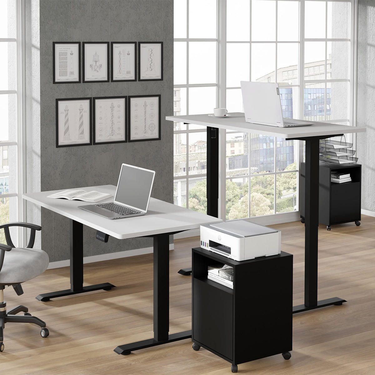 SCHREIBTISCH Ergo Mattweiß und Schwarz - Schwarz/Weiß, Holzwerkstoff (140/70/73cm) - Petits-meubles