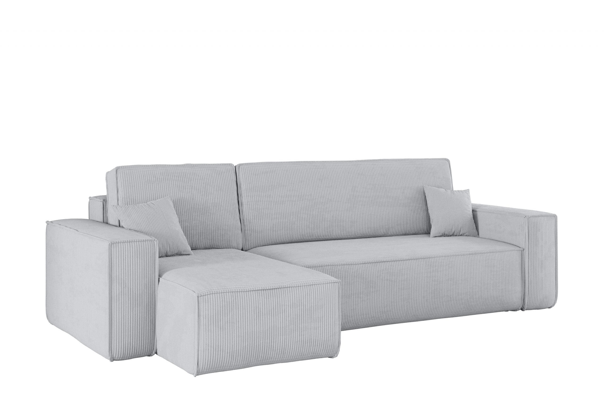 ECKSOFA Mit Schlaffunktion Und Bettkasten BEST Stoff Poso Dicker Cord Grau Links - Grau, Holz/Textil (142/244cm) - Kaiser Möbel