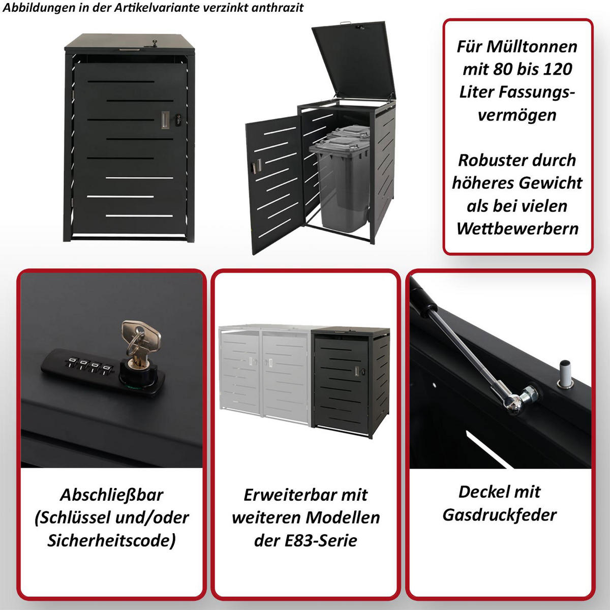 1ER-/2ER-MÜLLTONNENVERKLEIDUNG Anthrazit - Anthrazit, Metall (71/116/98cm) - MCW