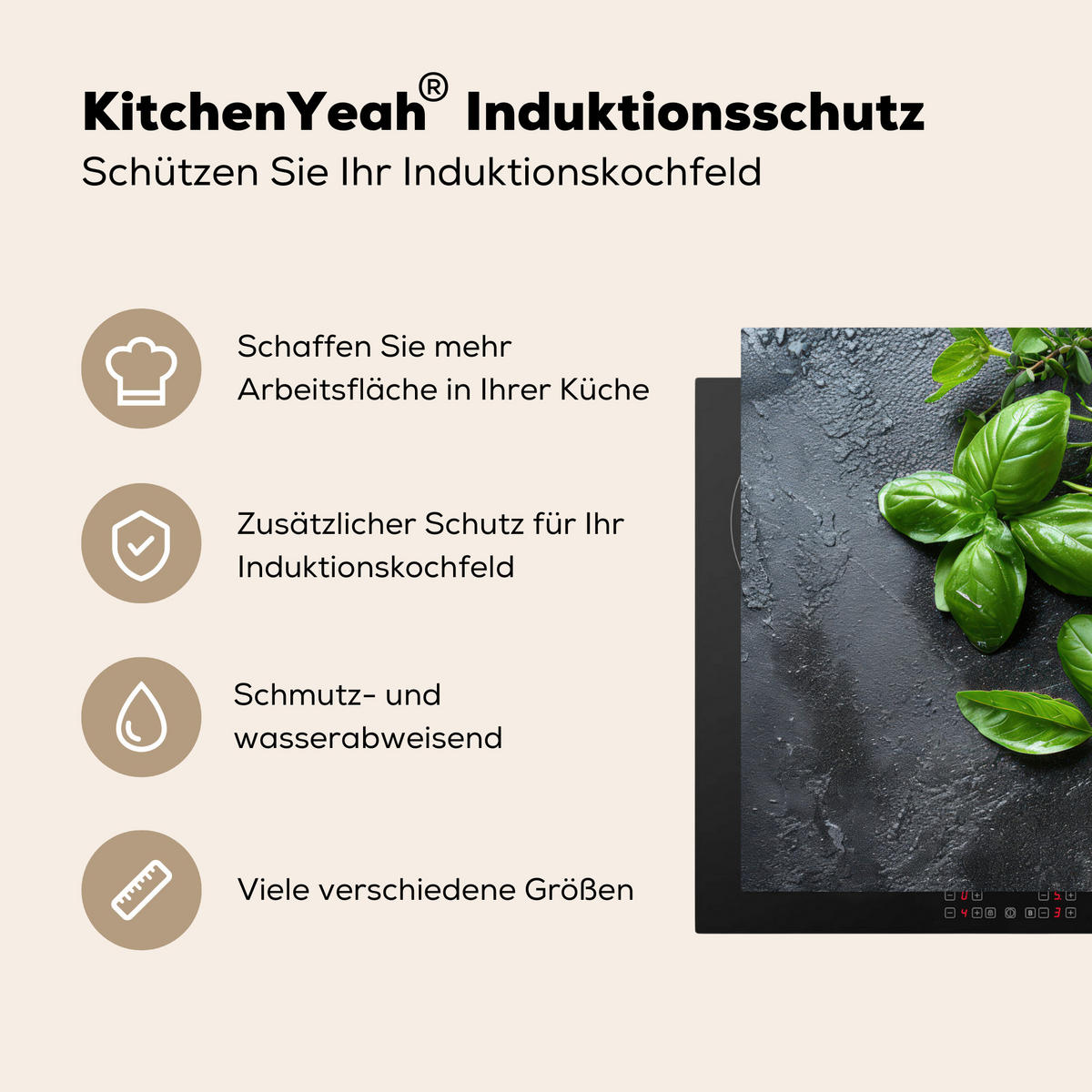HERDABDECKPLATTE Obst - Grau - Konkret - Orange - Pflanzen Induktionsmatte 77x59 cm - Anthrazit, Kunststoff (77/59/0.2cm) - MuchoWow