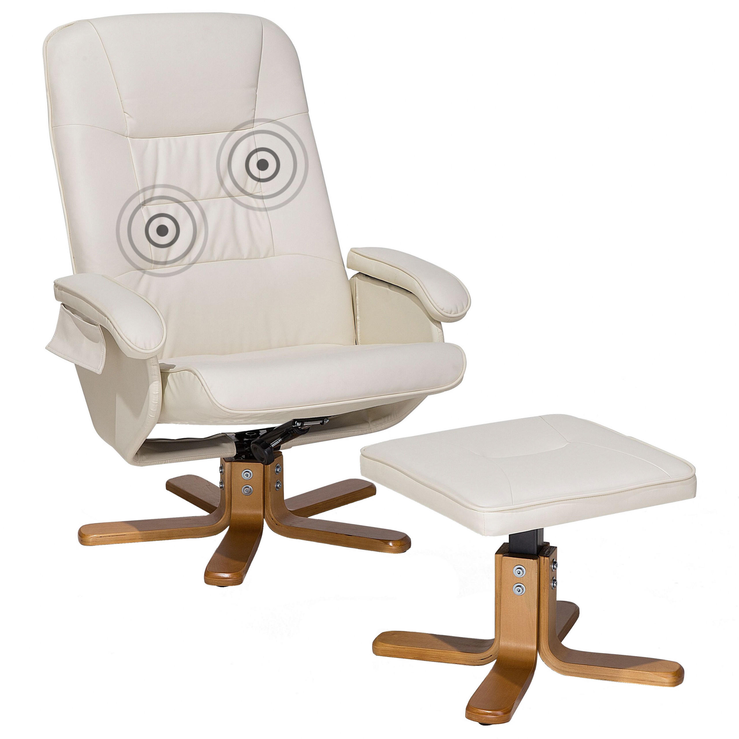 MASSAGESESSEL mit Fußhocker Kunstleder Beige Relaxpro - Beige, Holz/Textil (70/98/50cm) - Beliani