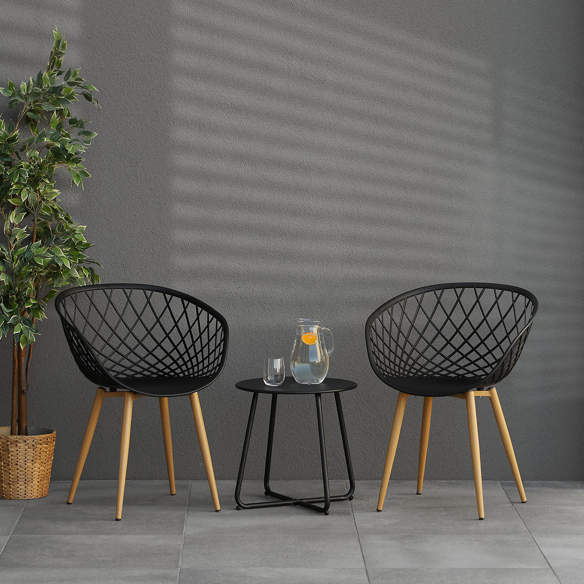 GARTENSTUHL 2er-Set Schwarz mit Armlehnen - Schwarz, Kunststoff (62/80/57cm) - Homestyle4u