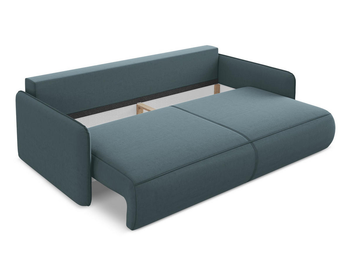 3-SITZER SOFA mit Schlaffunktion Samt Stoff Blau - Blau/Petrol, Kunststoff/Textil (216/86/105cm) - Makamii