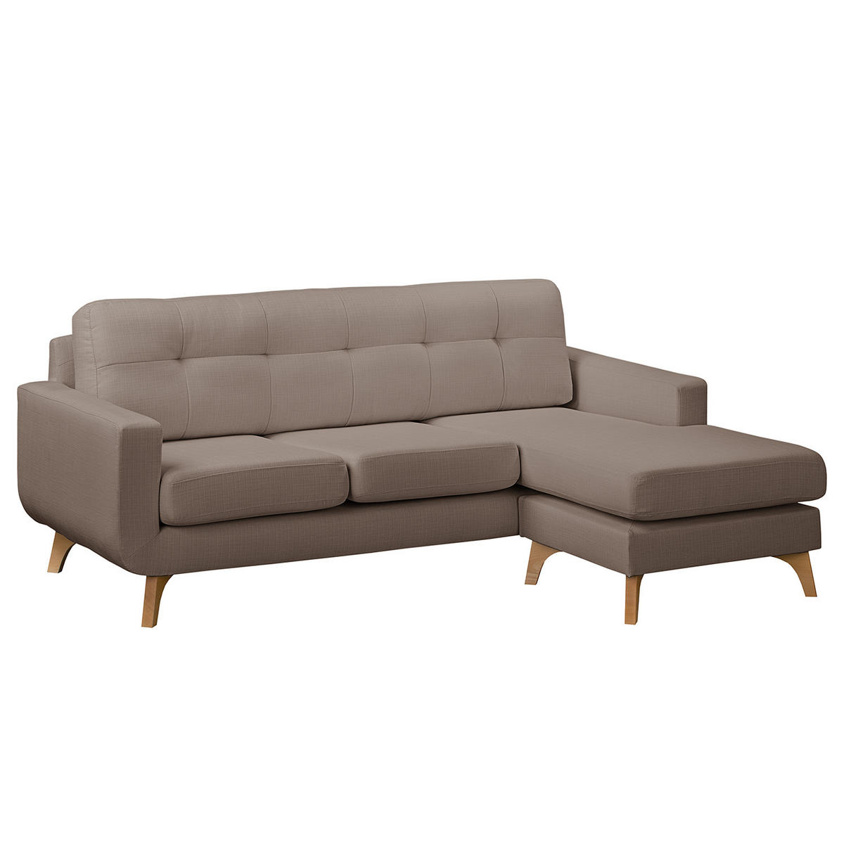 ECKSOFA mit Longchair - Strukturstoff - Cappuccino, Textil (208/150cm) - home24