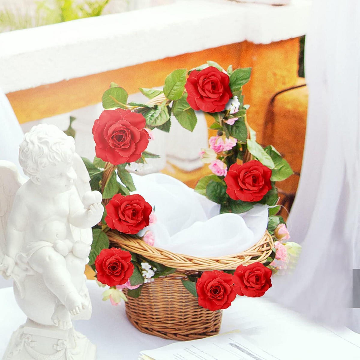 KUNSTBLUMEN Rosenköpfe 50-teiliges Set Rot 6 cm - Rot, Textil (4.3cm)