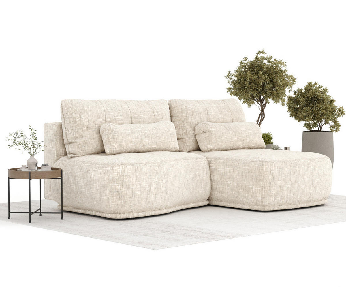 ECKSOFA MIT SCHLAFFUNKTION Batu Creme Webstoff - Beige/Creme, Holz/Holzwerkstoff (223/158cm) - Maison de Reve