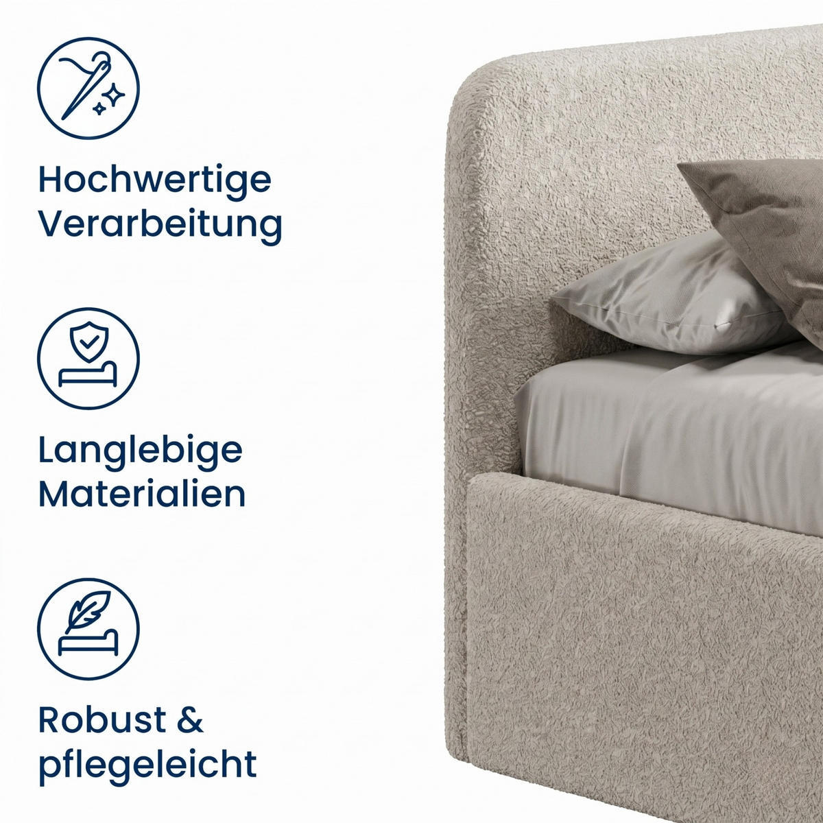 POLSTERBETT 200x200 cm Kaltschaummatratze H3 Bouclé Creme - Creme, Textil (200/200cm) - Home Collective