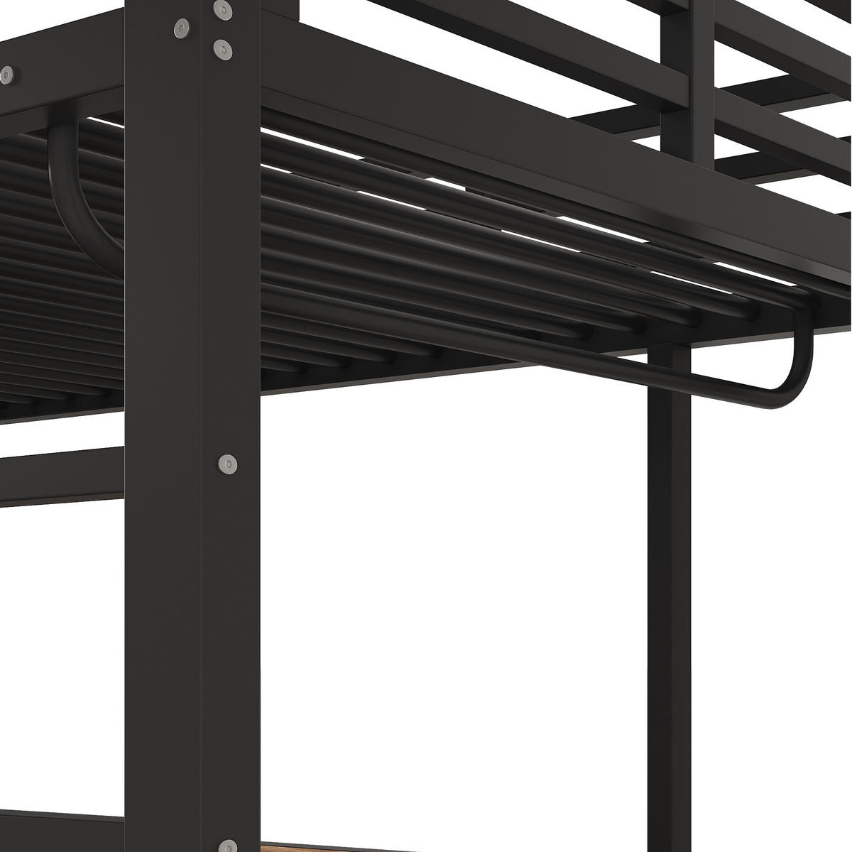 HOCHBETT 90/200 cm Schwarz, mit Tisch, Kleiderständer, Regalen und Staufächern - Schwarz, Metall