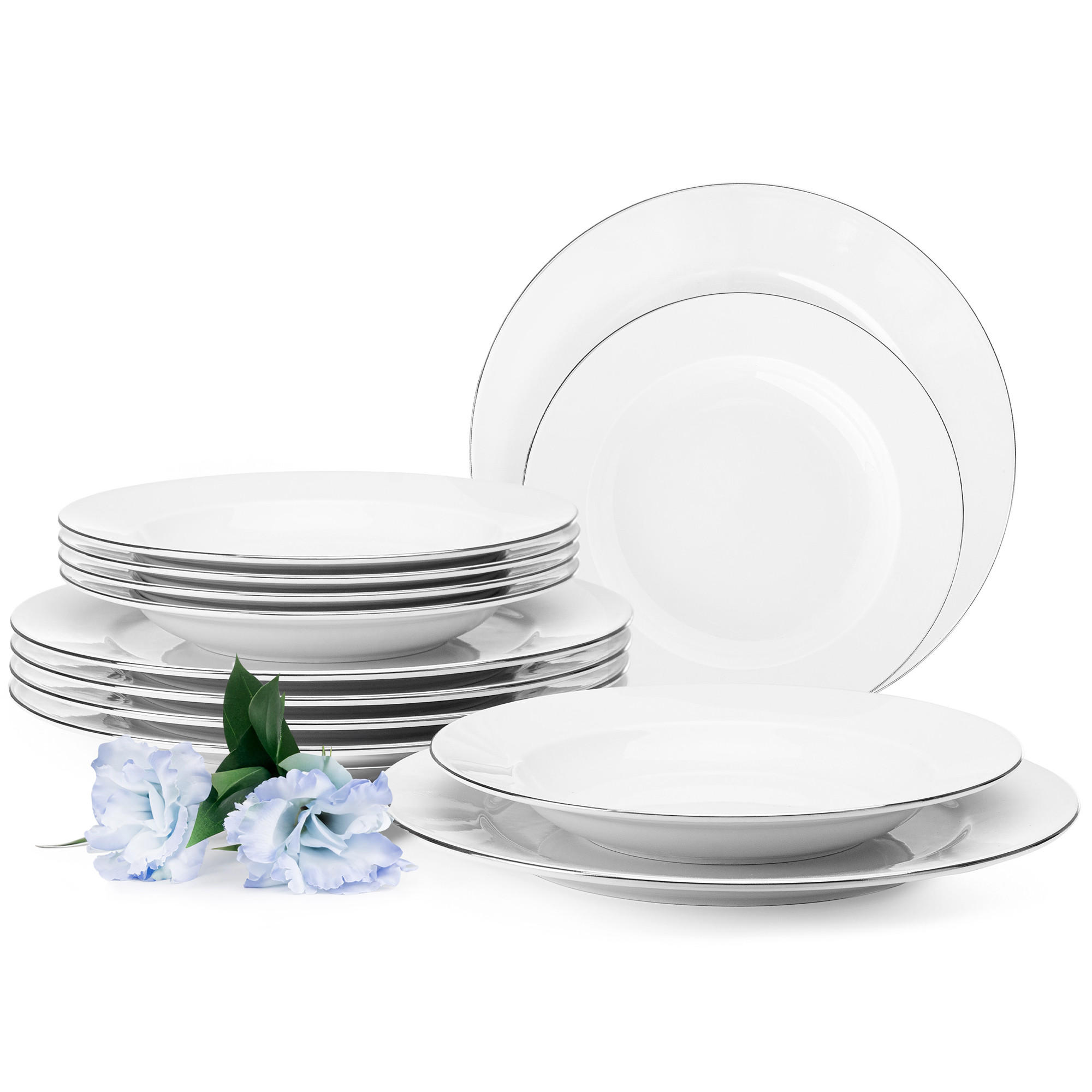 TAFELSERVICE MUSCARI 6-Personen 12-tlg - Platinfarben, Keramik (22.5/2/22.5cm) - KONSIMO®