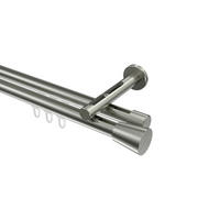 INNENLAUF-GARDINENSTANGEN-SET Siteno Sitra 520 cm (geteilt in 4 x 130 cm), 2-läufig, 20 mm Ø Edelstahl-Optik - Edelstahlfarben, Metall (520cm) - INTERDECO