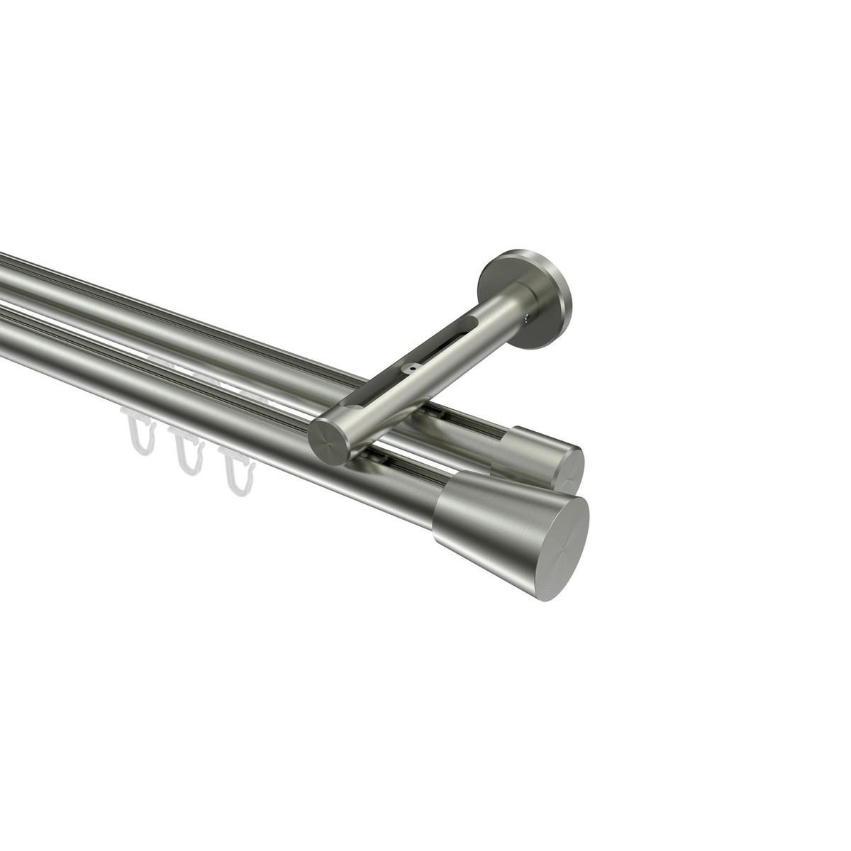 INNENLAUF-GARDINENSTANGEN-SET Siteno Sitra 520 cm (geteilt in 4 x 130 cm), 2-läufig, 20 mm Ø Edelstahl-Optik - Edelstahlfarben, Metall (520cm) - INTERDECO