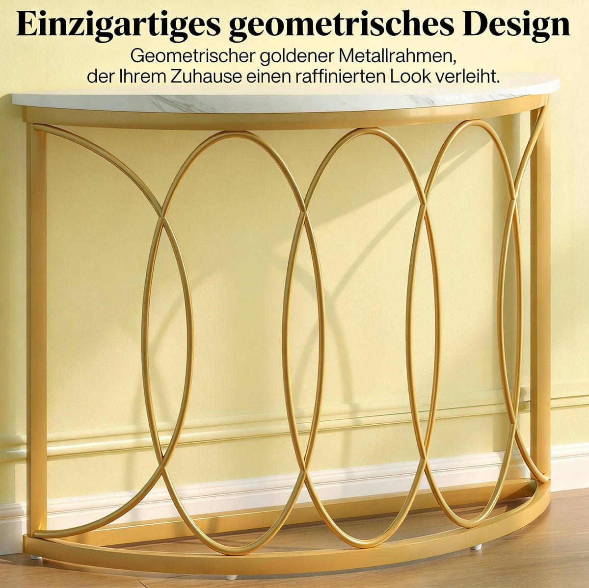 KONSOLENTISCH Halbmond-Design 110 x 35 cm MDF Metall Gold Weiß - Weiß, Metall (110/35/80cm) - Meubliv