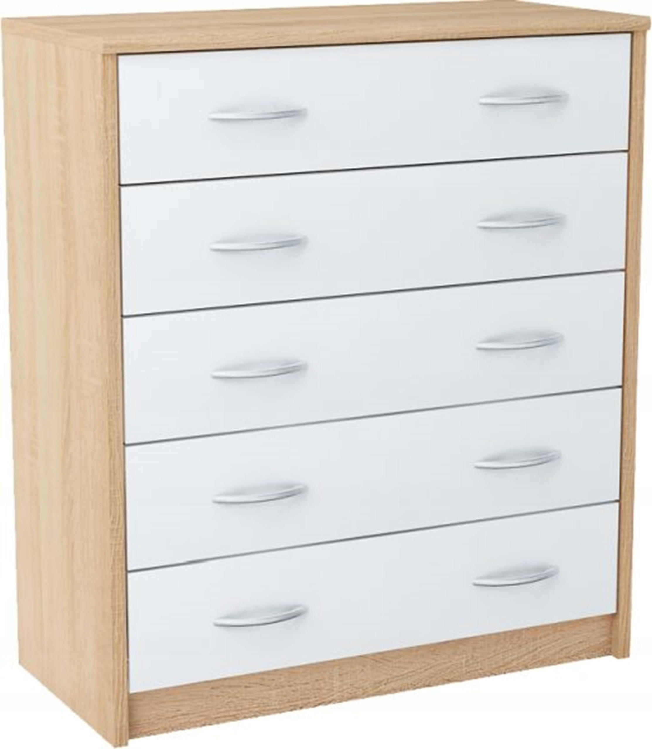 KOMMODE 5S Sonoma Eiche-Weiß 74/35/85 cm mit 5 Schubladen - Weiß/Sonoma Eiche, Holzwerkstoff (74/85/35cm) - Matkam Möbel