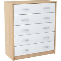 KOMMODE 5S Sonoma Eiche-Weiß 74/35/85 cm mit 5 Schubladen - Weiß/Sonoma Eiche, Holzwerkstoff (74/85/35cm) - Matkam Möbel