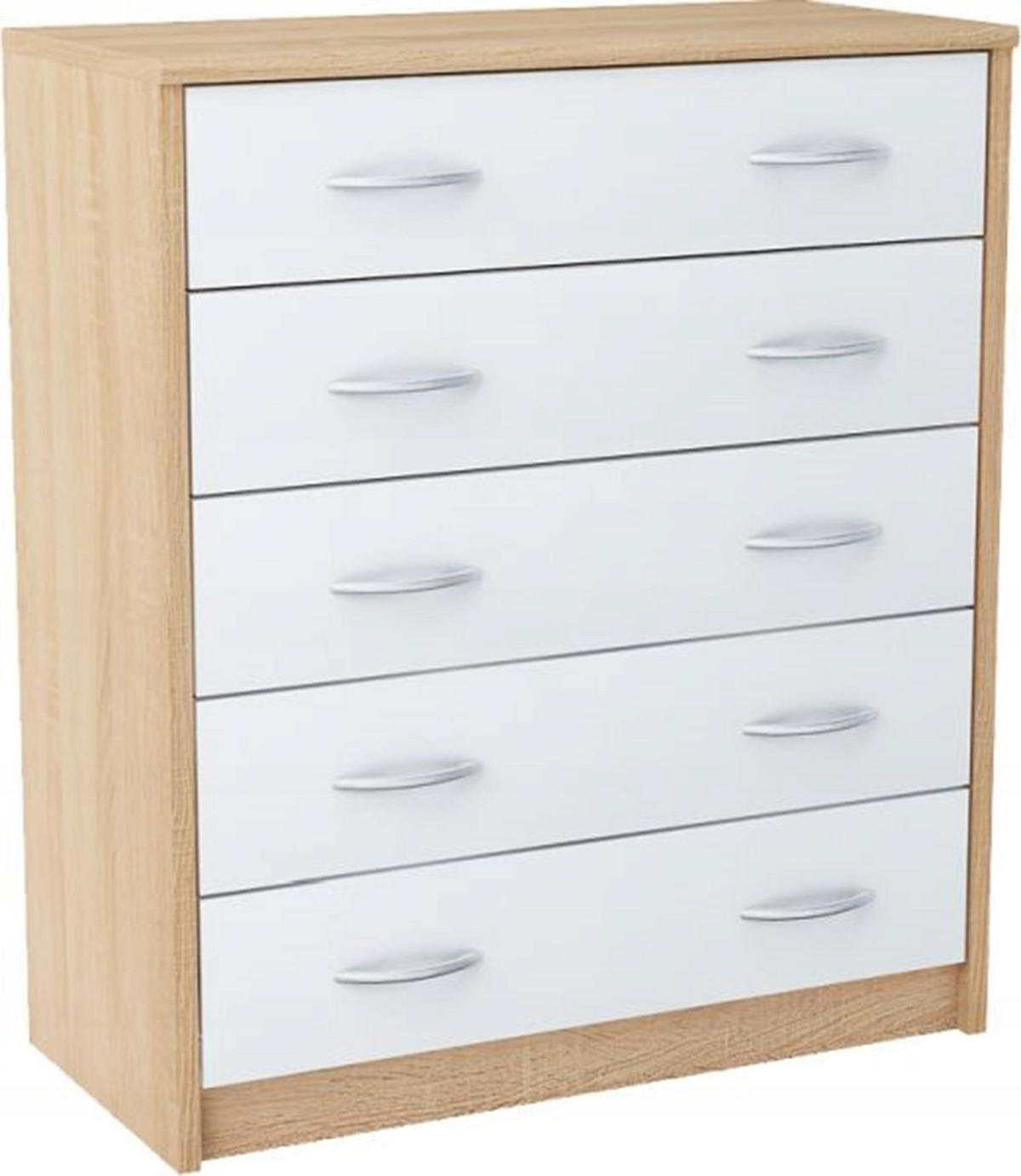 KOMMODE 5S Sonoma Eiche-Weiß 74/35/85 cm mit 5 Schubladen - Weiß/Sonoma Eiche, Holzwerkstoff (74/85/35cm) - Matkam Möbel