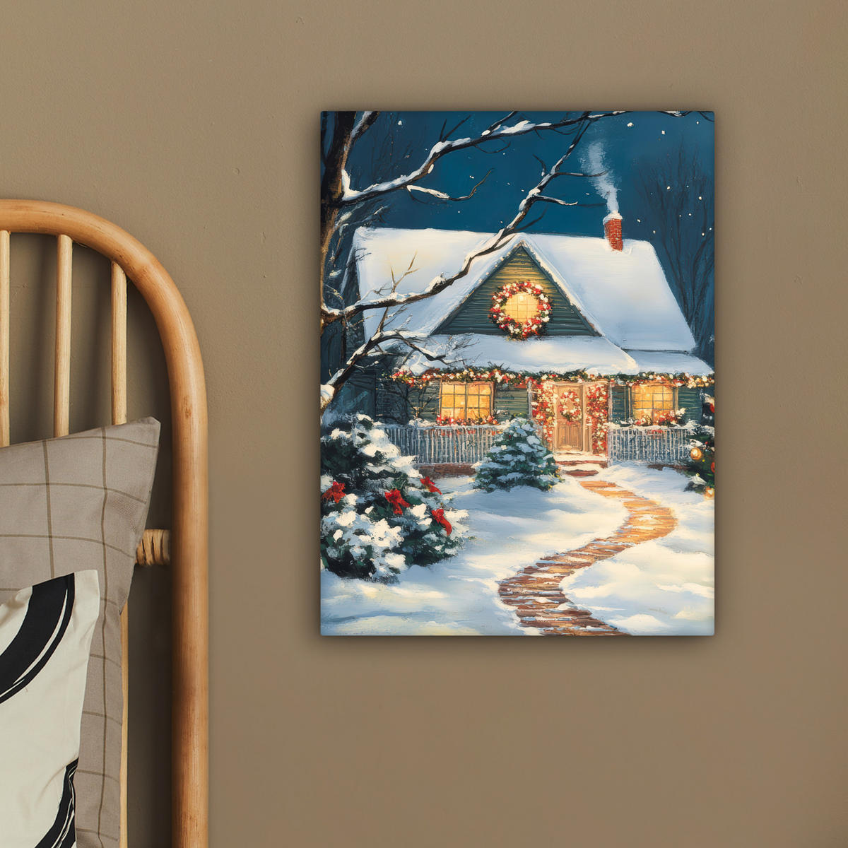 LEINWANDBILD Weihnachten - Weihnachtsbaum - Winter - Zuhause - Schnee 30x40 cm - Smaragdgrün, Textil (30/40cm) - MuchoWow