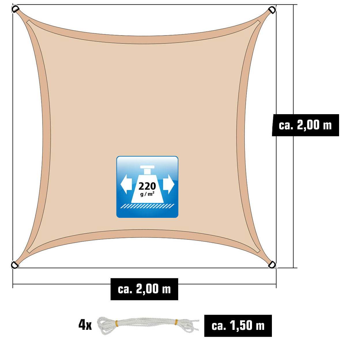 SONNENSEGEL Luftdurchlässig 200 cm Beige - Beige, Kunststoff (200/200cm) - Amanka