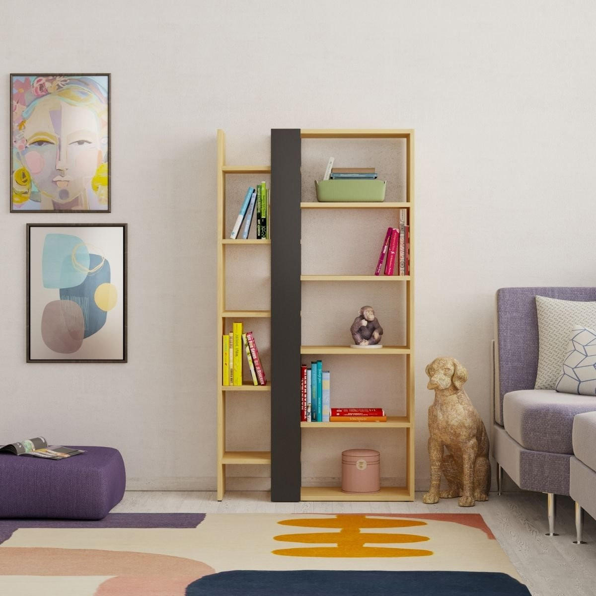 BÜCHERREGAL 5 Ebenen L80 x H152 cm - Axel - Eiche Artisan/Grau, Holzwerkstoff (29.5/152/80cm) - Calicosy