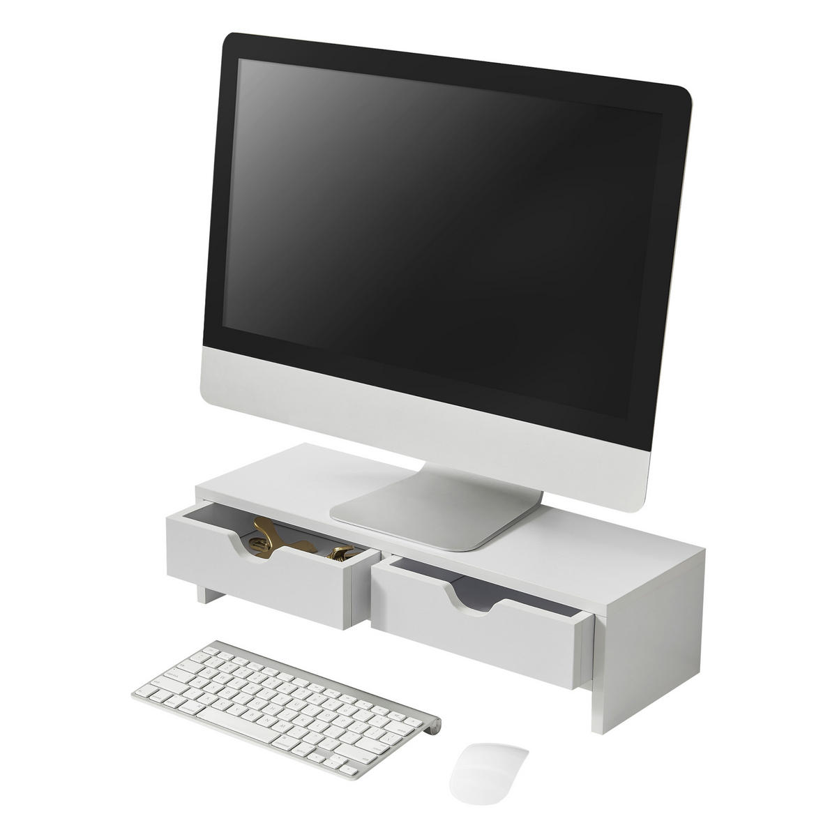 MONITORSTÄNDER Mänttä - Weiß, Holzwerkstoff (18/50/13cm) - [en.casa]