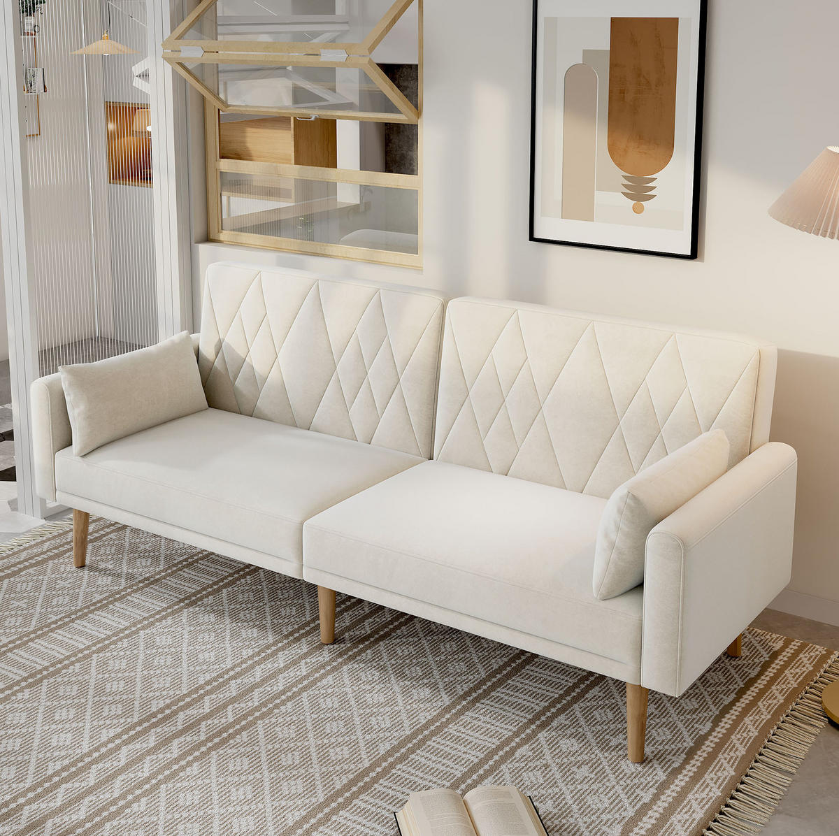 SCHLAFSOFA Samt mit verstellbarer Rückenlehne und Armlehnen Beige 180/75/82 cm - Beige, Textil (82/75/180cm) - Redom